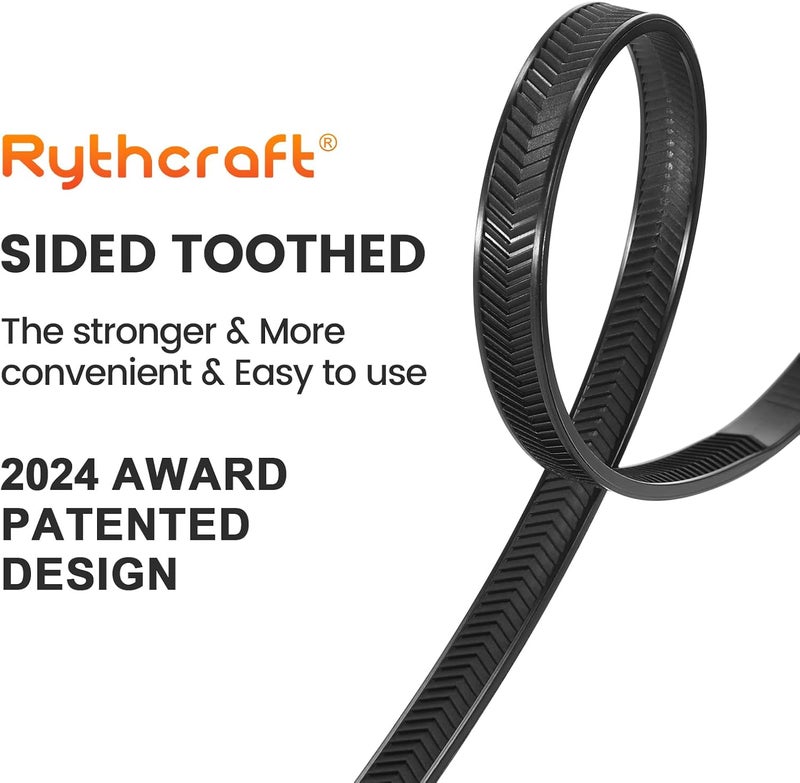 Rythcraft Zip Ties Heavy Duty 12 inch，V-Shaped Toothed Double Sided With 200 LBS Tensile Strength Cable Ties ，Extra Large Wire Ties Adjustable Nylon Tie Wraps for Indoor Outdoor Patented Design（80 Pack Black） - Image 4